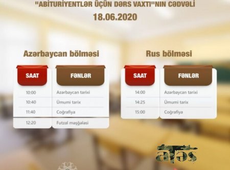 “Abituriyentlər üçün dərs vaxtı”nın sabahkı cədvəli