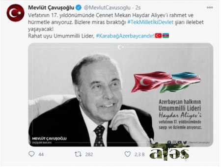 Çavuşoğlu Heydər Əliyevin anım günü ilə bağlı paylaşım etdi - FOTO