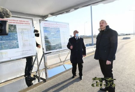 Prezident beynəlxalq nəqliyyat dəhlizinin tərkib hissəsi olan yeni yolun açılışında - FOTO